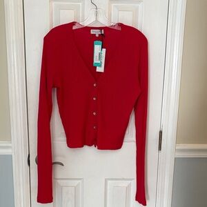 Michael Stars NWT Red Button-Up V-Neck Cardigan